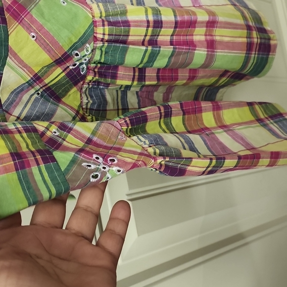 Bonnie Jean size 16 junior plaid silver threaded pink green yellow sundress - Picture 6 of 10